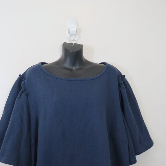 Anthropologie Eri + Ali size 3X Short Sleeve Sweatshirt Blue Ruffle Bell NEW - Picture 3 of 6